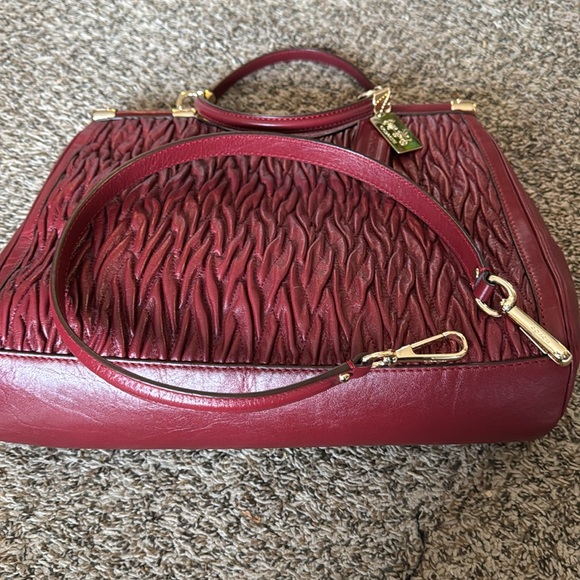Coach Madison Satchel Bag Gathered Leather Brick Red - Picture 12 of 15
